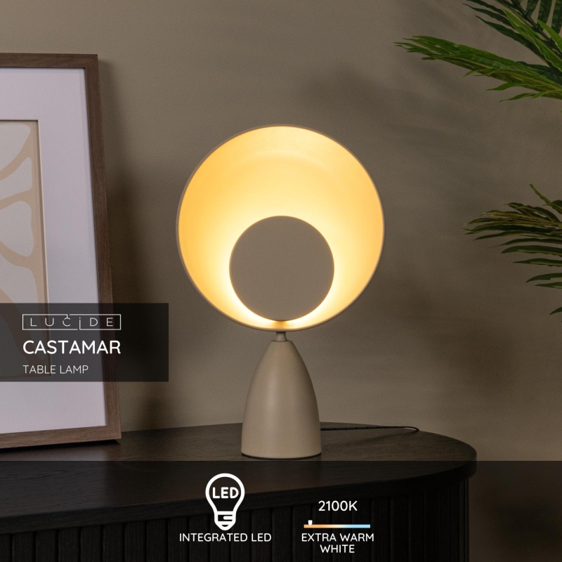 Lucide CASTAMAR - Stolná lampa - LED - 1x3W 3000K - Taupe